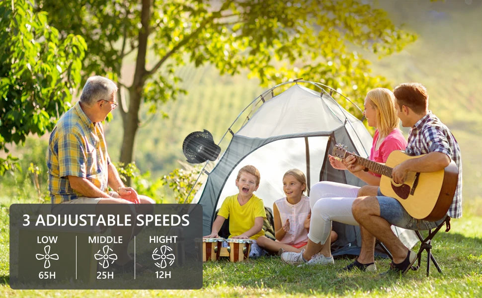 Ventilador frío móvil para acampar al aire libre, reunión familiar, ventilador de Camping portátil de 8000mAh con linterna LED y gancho para colgar-35H recargable