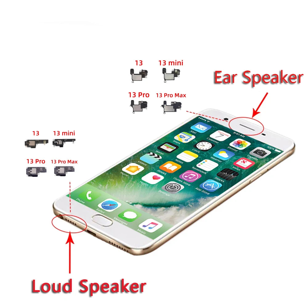 Altavoz AAA+++ para iPhone 13 Mini, 13 Pro, 13 Pro Max, Auricular y Altavoz Inferior, Repuestos para Reparación de Altavoces