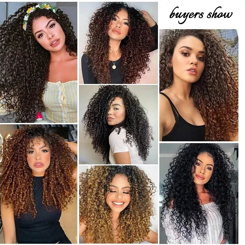 Extensiones de cabello con Clip rizado largo sintético para mujer, postizos rizados con Clip, piezas falsas de cabeza completa, pelo negro y marrón