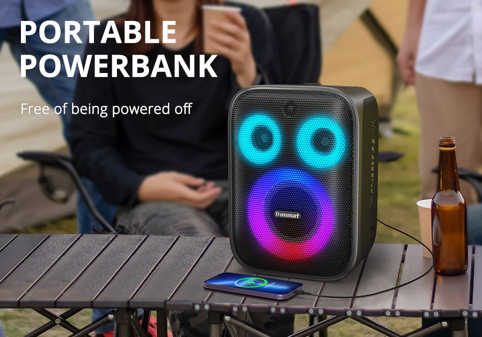 Tronsmart bocina bluetooth Halo 200 altavoz bluetooth potente Altavoz de fiesta potente Bluetooth con 120 W, sistema de sonido de 3 vías, entrada de micrófono y guitarra con cable, control de aplicaciones