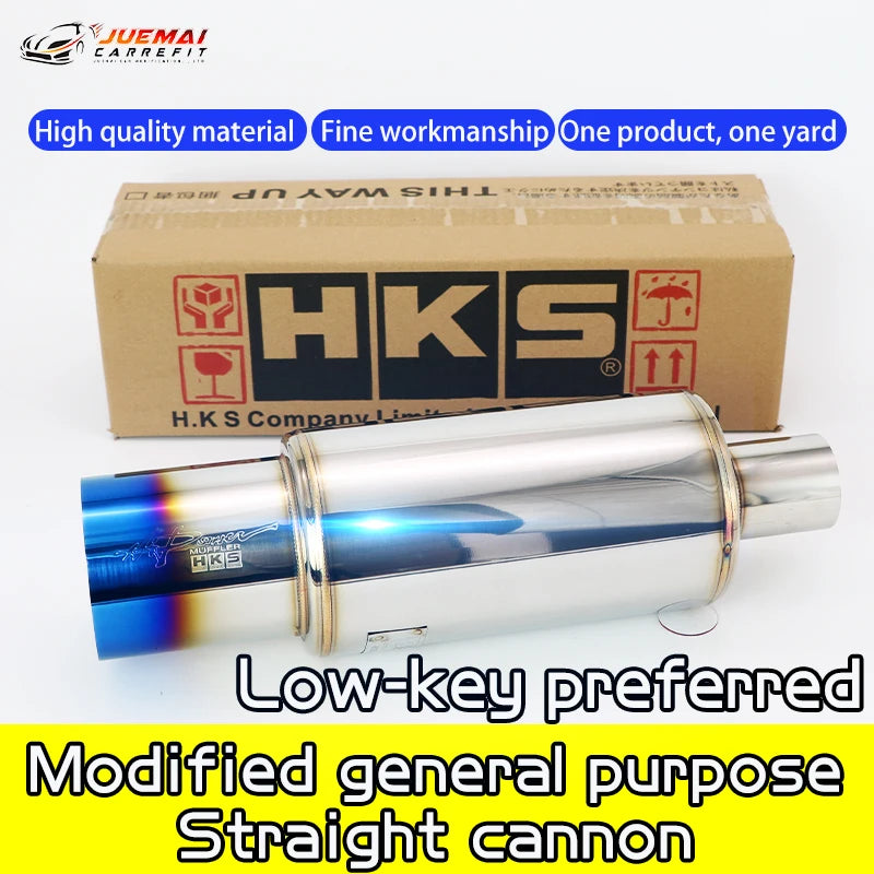 Tubo de escape de coche, piezas modificadas, silenciador HKS, tubo de escape recto, salida Universal 89MM, plata brillante, azul, acero inoxidable 51 63 76mm apto
