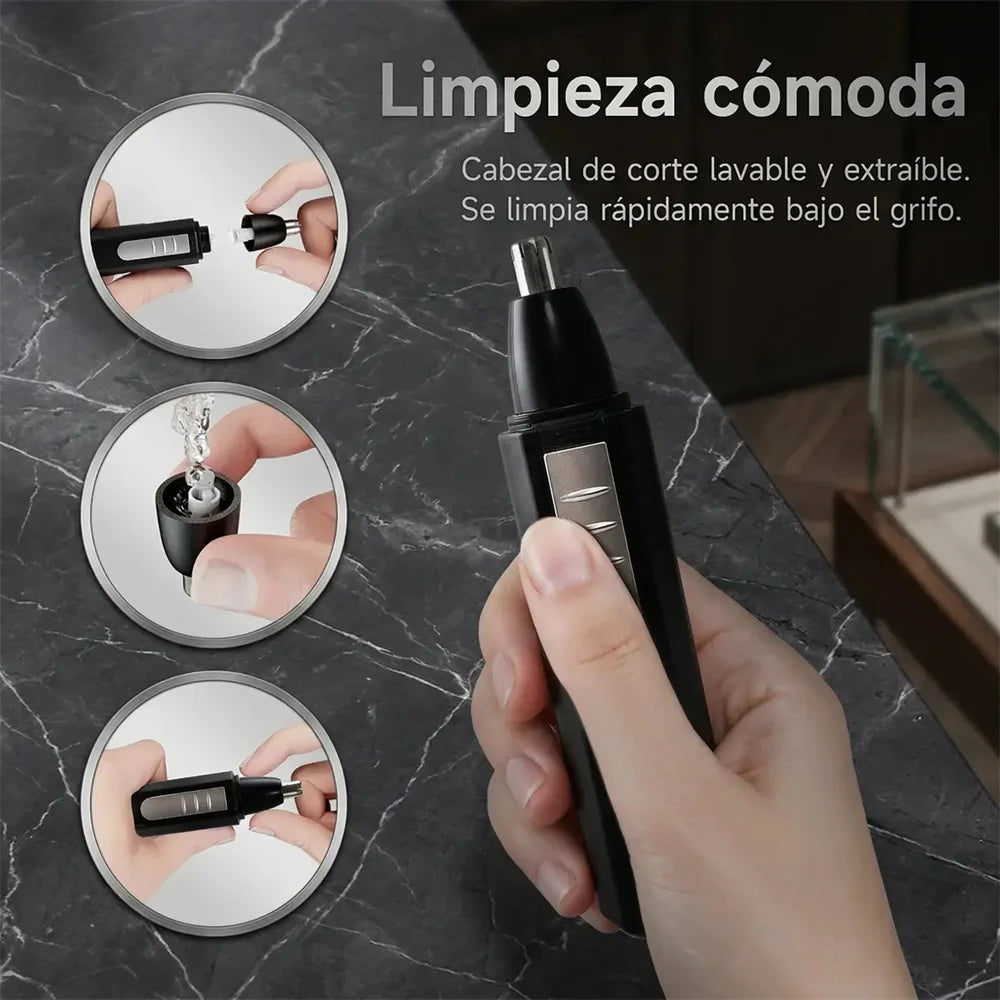 Cortadora eléctrica de pelo de nariz y orejas con carga USB 2 en 1 para hombres, cortadora de barba resistente al agua