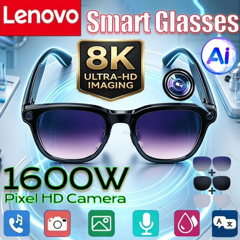 Gafas Inteligentes Lenovo 8K con Cámara de 1600MP, Traducción por IA, Llamadas Bluetooth, Reproductor de Música y Protección Anti-luz Azul