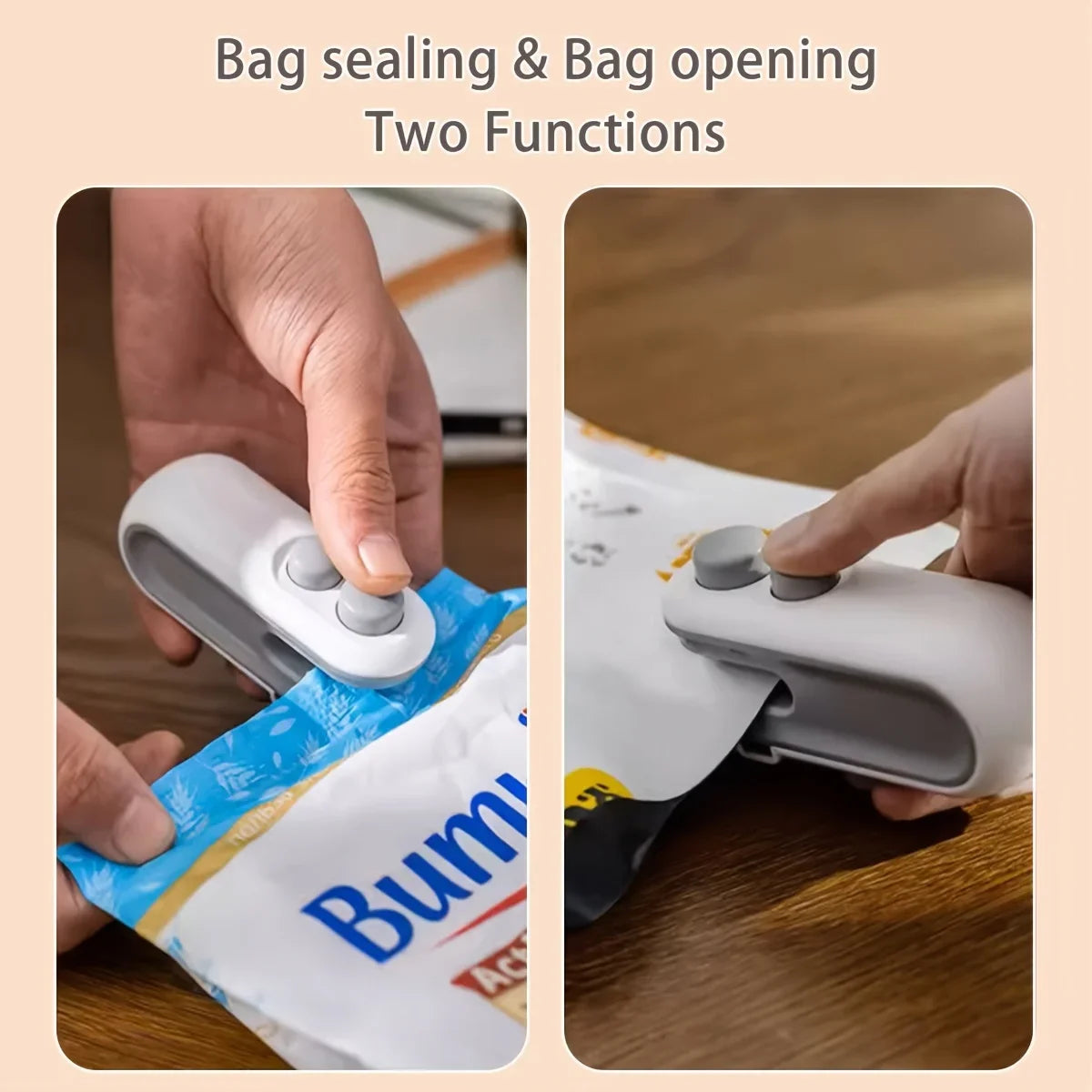 Mini máquina de sellado de bolsas de aperitivos, carga USB con cortador de chips, bolsa de plástico, dispositivo de almacenamiento de alimentos frescos