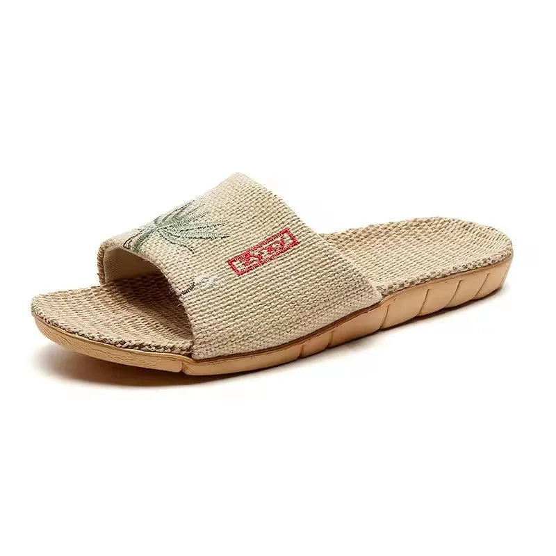 Zapatillas de lino antideslizantes para mujer, sandalias bordadas para el hogar, interior, Verano