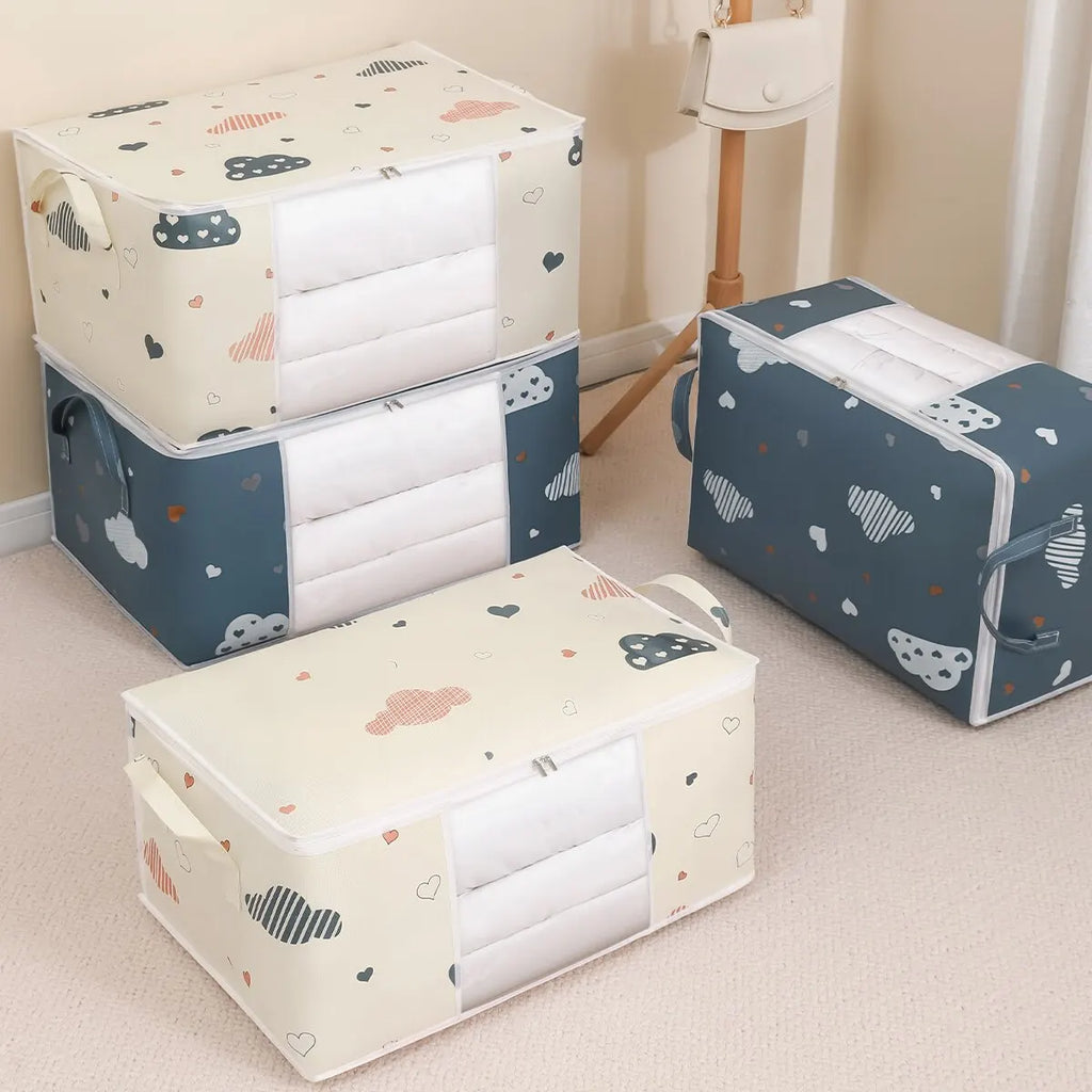 Bolsa de almacenamiento de ropa de gran capacidad, organizador con mango reforzado, adecuado para mantas, ropa de cama, plegable con cremallera resistente