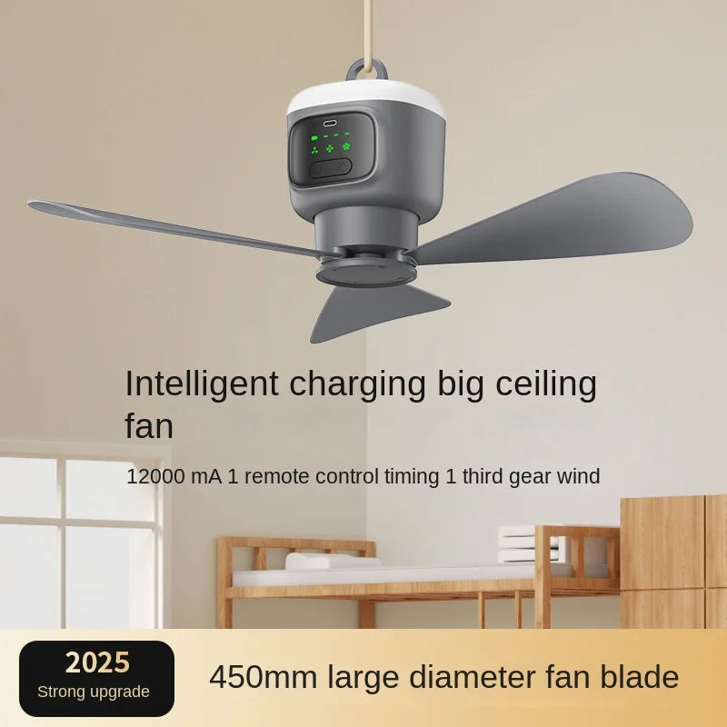 Ventilador de techo de gran tamaño con Control remoto, ventilador de refrigeración inalámbrico USB, luz LED nocturna portátil de 12000\8000mAh, ventilador de techo para acampar