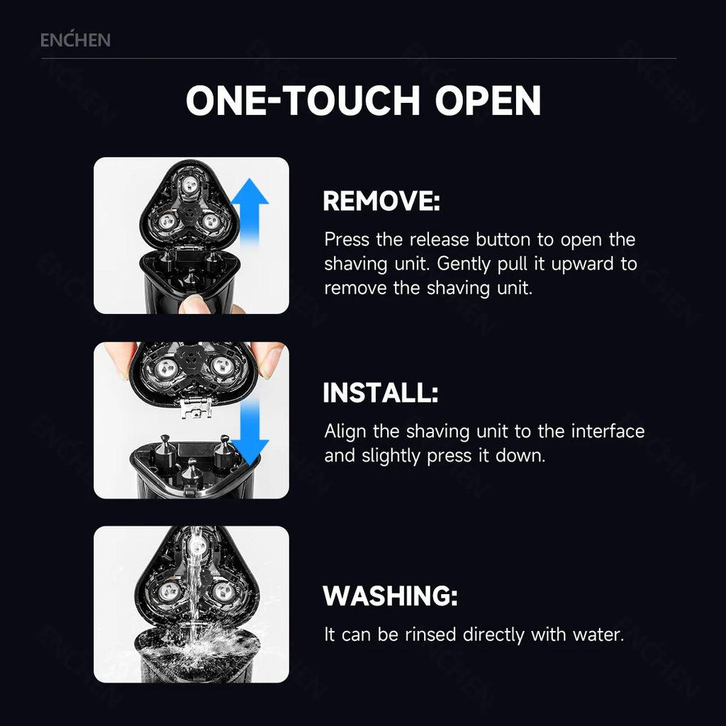 ENCHEN-Afeitadora eléctrica 3D Blackstone 3 IPX7 para hombre, máquina de afeitar resistente al agua, uso Dual en seco y húmedo, batería para Barba y cara, pantalla Digital