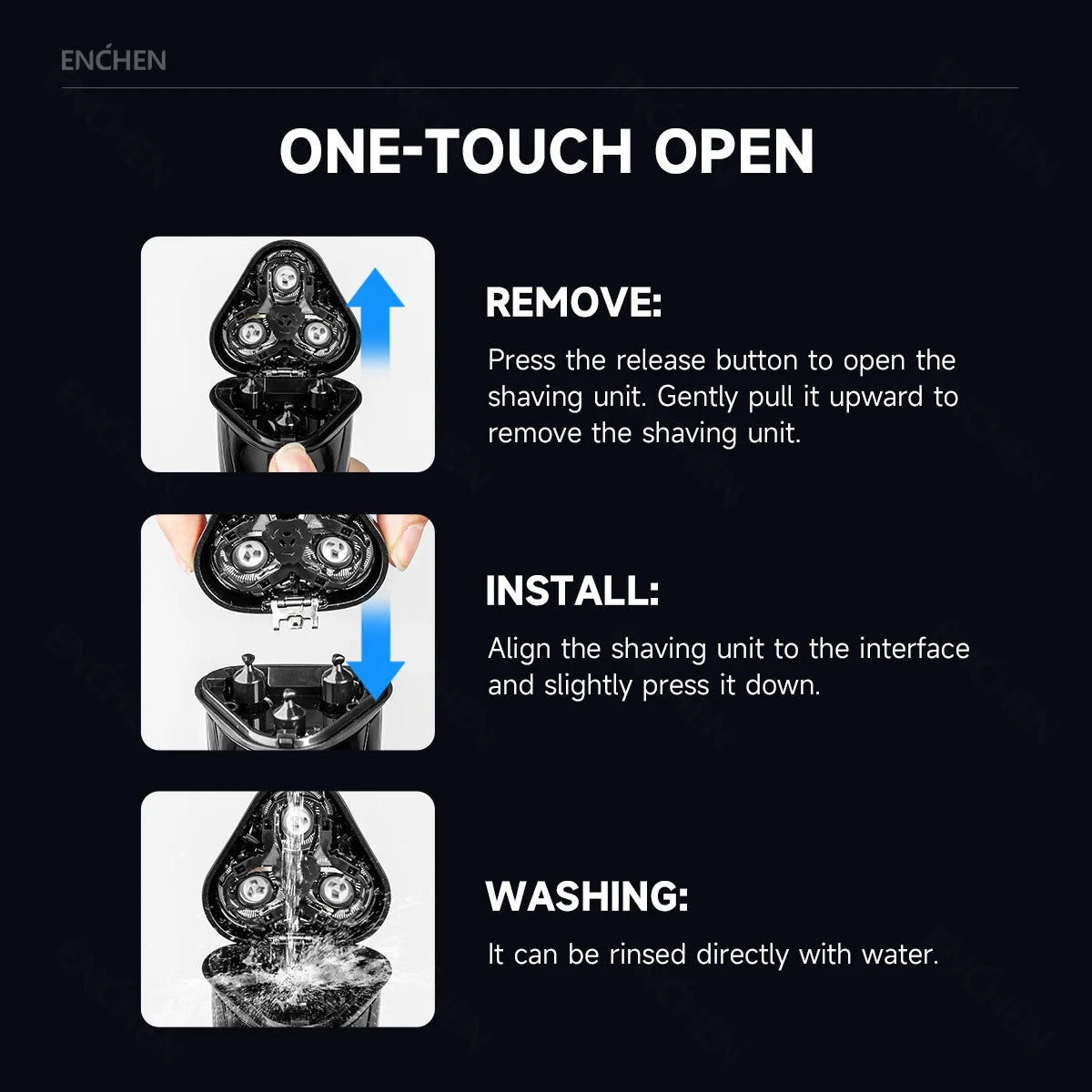ENCHEN-Afeitadora eléctrica 3D Blackstone 3 IPX7 para hombre, máquina de afeitar resistente al agua, uso Dual en seco y húmedo, batería para Barba y cara, pantalla Digital