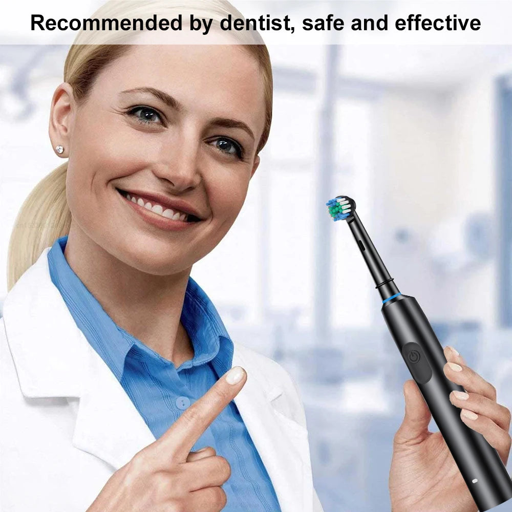 Cepillo de dientes eléctrico, cepillo de dientes eléctrico recargable giratorio para adultos, cepillos de dientes eléctricos giratorios con 8 cabezales suaves