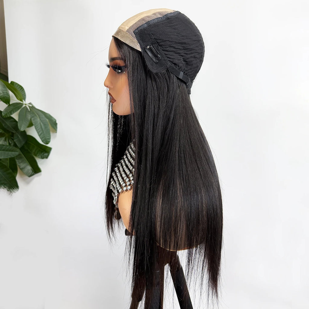 Peluca de cabello humano liso de 20 pulgadas de largo con base de seda de 10x12 cm, peluca de cabello humano virgen con base frontal de PU Bio, lista para usar.