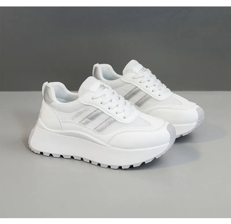 Zapatillas de deporte para mujer, calzado informal transpirable de malla, zapatos de tenis a la moda, zapatos de plataforma con aumento de altura para mujer, zapatos deportivos nuevos 2025