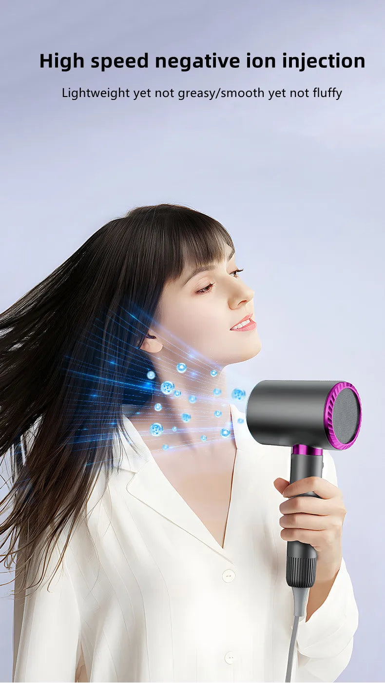 Secador de Pelo de Alta Velocidad 2026, 2400W de Alta Potencia, Iones Negativos Azules, Ultra Silencioso, para Salón de Belleza y Hogar, Enchufe US/EU/UK/AU