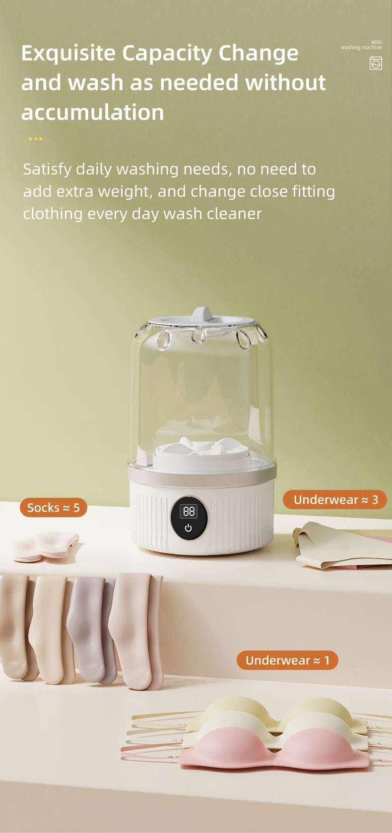 Mini lavadora eléctrica para el hogar, ropa interior, calcetines, pequeña lavadora con carga inalámbrica, lavadora de ropa para mascotas