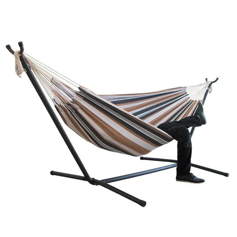Hamaca de jardín con soporte para 2 personas, resistente, 204 kg, portátil, estilo bohemio, con marco de metal para patio, balcón o exteriores.