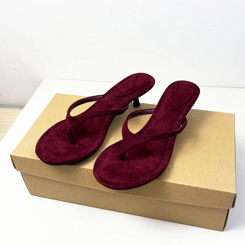 Sandalias de tacón fino para mujer, estilo chanclas, con punta redonda, para primavera y verano