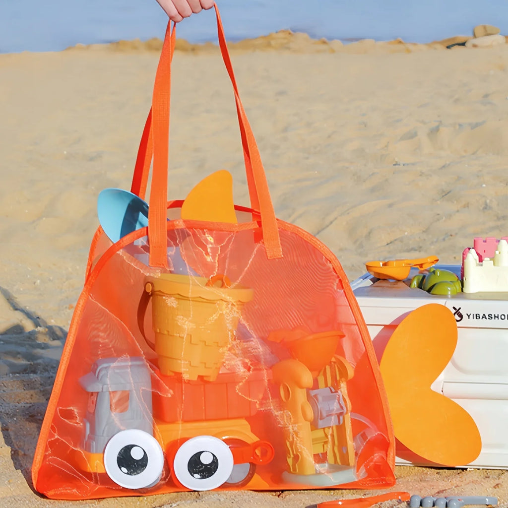 Bolsa de playa bonita de gran capacidad, juguete de excavación de arena, bolsa de malla plegable portátil para viajes en la playa, almacenamiento de deportes al aire libre, novedad de 2025