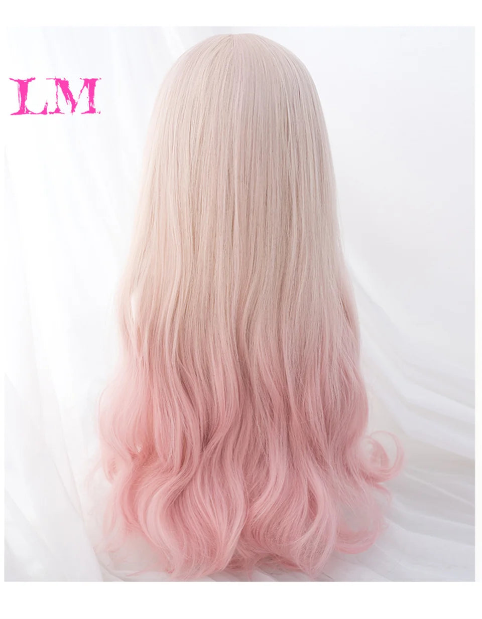 LM Rubio sintético Ombre mezclado rosa Rubio largo ondulado pelucas con flequillo Cosplay fiesta uso fibra resistente al calor para mujeres