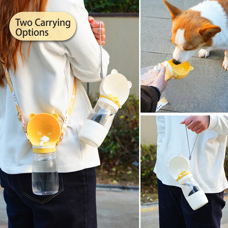 Botella de Agua Portátil para Perros con Correa para el Hombro, 2 en 1, Bebedero para Mascotas, Dispensador de Comida para Perros Pequeños y Grandes, Suministros para Yorkies