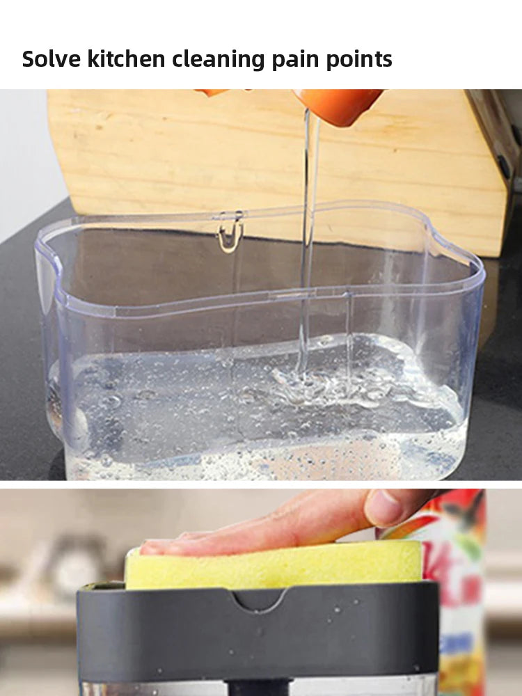 Dispensador de jabón portátil con prensa de detergente para cocina, paño limpio Pak, olla para lavar platos, herramienta de limpieza