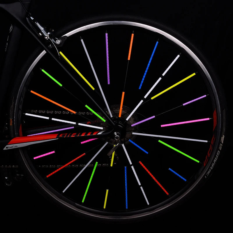 12 unids/bolsa radios de rueda de bicicleta pegatina reflectante tira de tubo luz de advertencia DIY 7,5 cm MTB Reflector de ciclismo Kit de seguridad reflectante