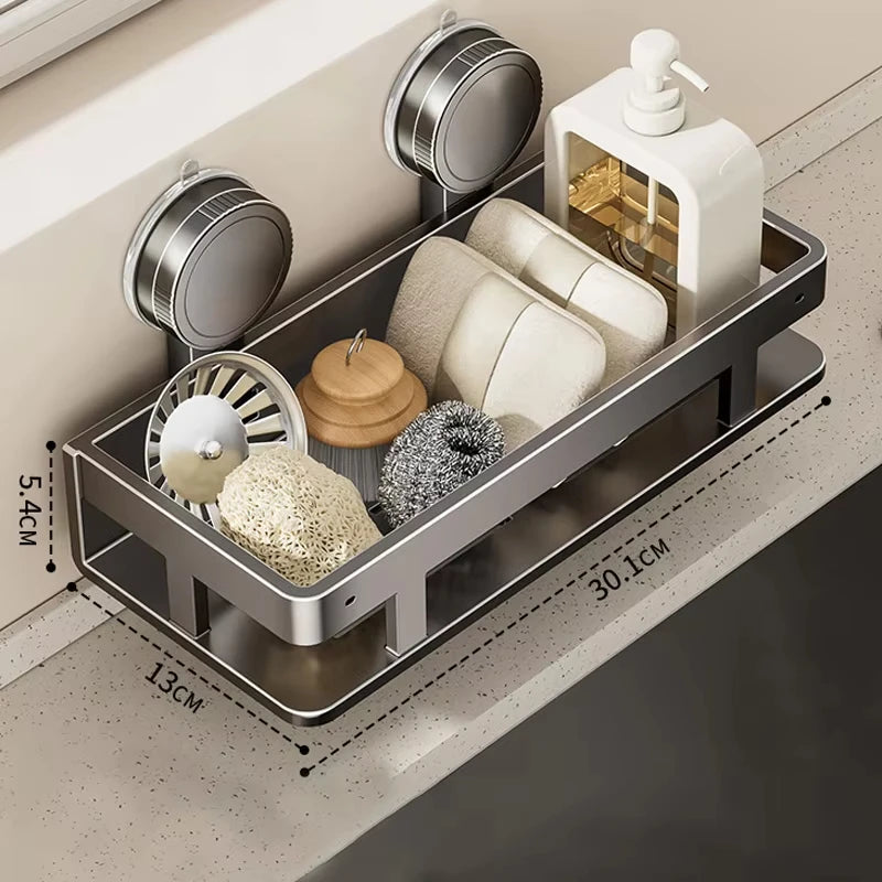 Estante de almacenamiento con ventosa, estante de almacenamiento montado en la pared sin perforaciones, ahorro de espacio, estante de almacenamiento para baño y cocina, soporte para esponja de cocina