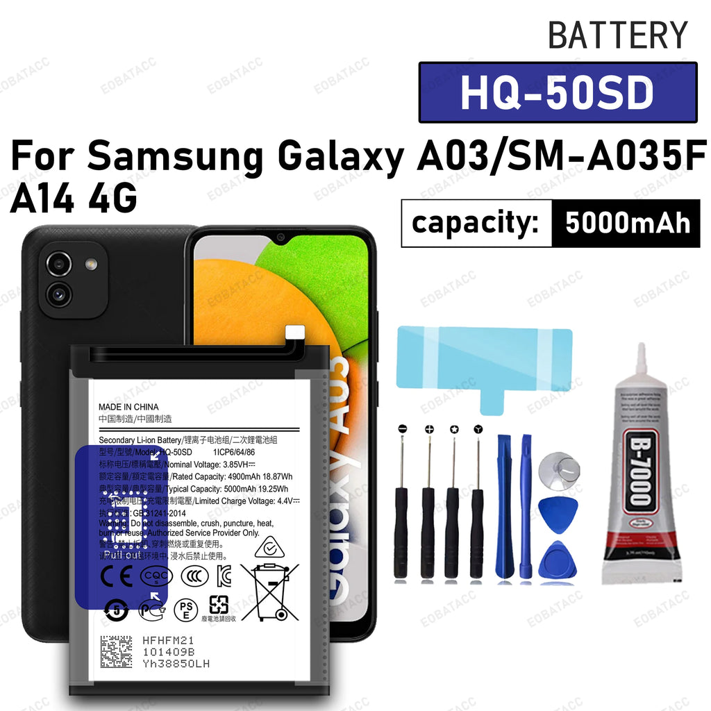 100% nueva batería de HQ-50SD de alta calidad para Samsung Galaxy A03 /A14 4G/SM-A035F baterías de teléfono + herramientas gratuitas