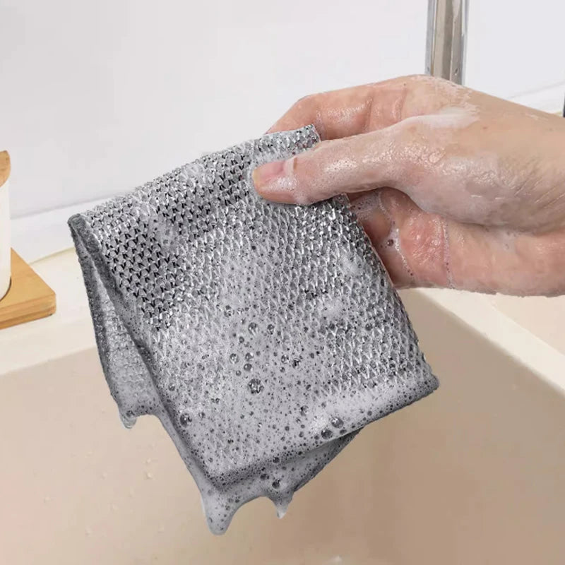 10/20 piezas productos de limpieza paños de cocina de limpieza de alambre plateado paño de cocina toalla de lavado de microfibra gruesa trapo de bola de esponja incorporado
