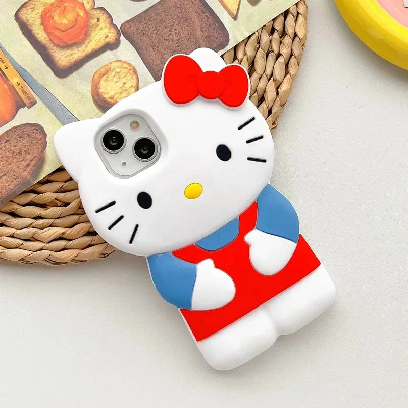 Funda de Silicona Suave con Diseño 3D de Hello Kitty de Sanrio para iPhone 17 16 15 14 13 12 Pro Max 11 Xs XR 7 8 Plus SE