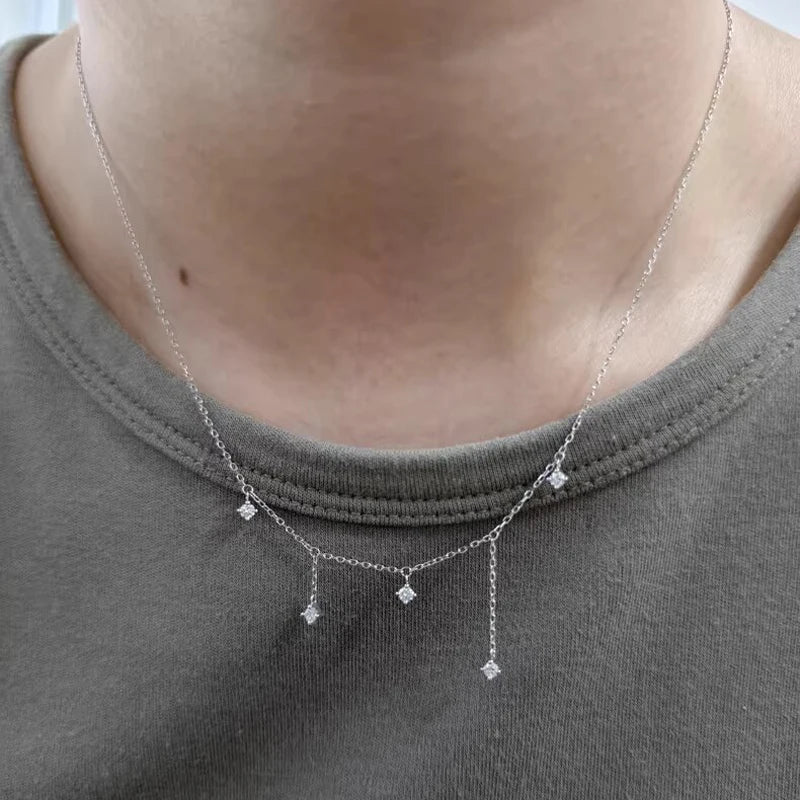 Collar con dijes de estrella de circón de Plata de Ley 925 para mujer, gargantilla elegante de lujo chapada en oro de 18k, collar con cadena O, joyería de boda