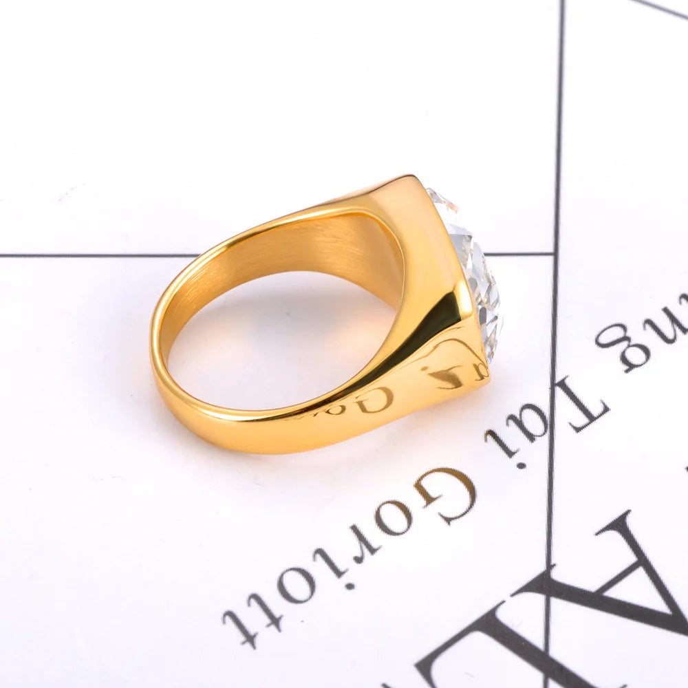 Lokaer, anillo de boda de acero inoxidable con circonita cúbica brillante de lujo, chapado en oro de 18 quilates PVD, joyería resistente al agua R24007