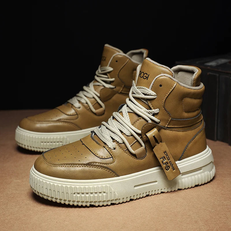 Botines de Cuero de moda, zapatillas de Skate para hombre, cómodas, antideslizantes, suela resistente al desgaste, botas de invierno, zapatos informales de calle Preppy