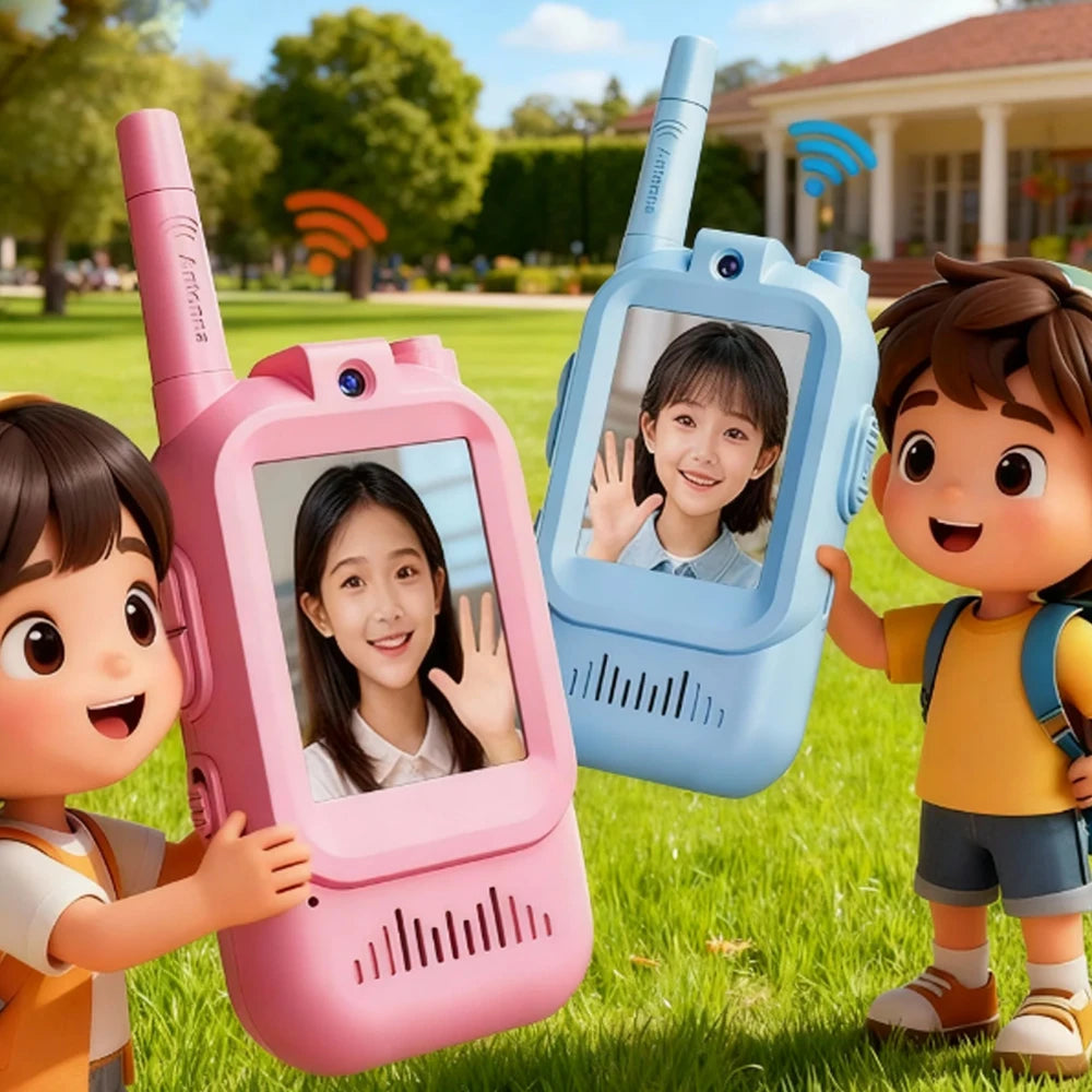 Video Walkie Talkie para niños, paquete de 2 juguetes recargables para interiores y exteriores, para acampar, viajar, regalos de cumpleaños
