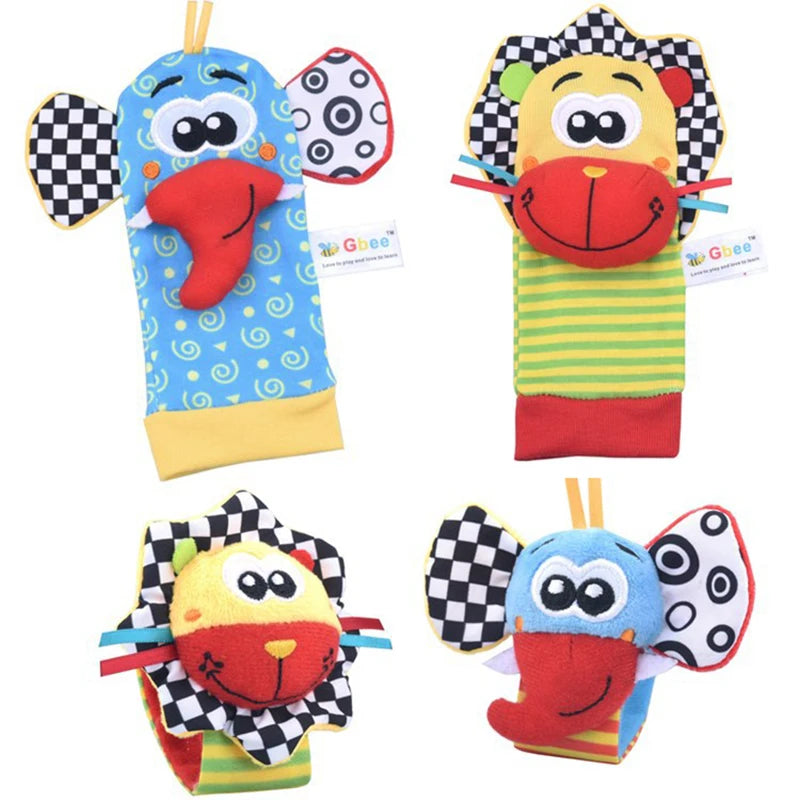 Sonajeros de muñeca para bebé, calcetines de animales para recién nacidos, buscador de pies, correa para la muñeca, calcetines para bebé, juguetes sensoriales, juguetes para bebé de 0 a 12 meses, regalo
