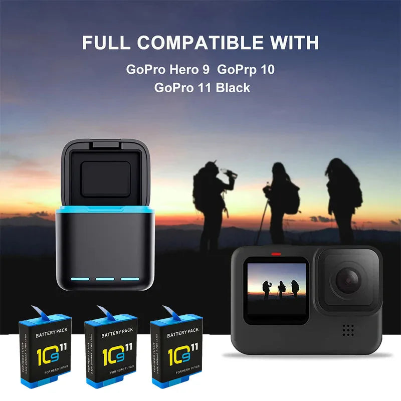 Batería de 2000mAh para GoPro Hero 11 10 9, paquete de batería de iones de litio, almacenamiento de batería de cámara de movimiento para baterías recargables GoPro Hero9