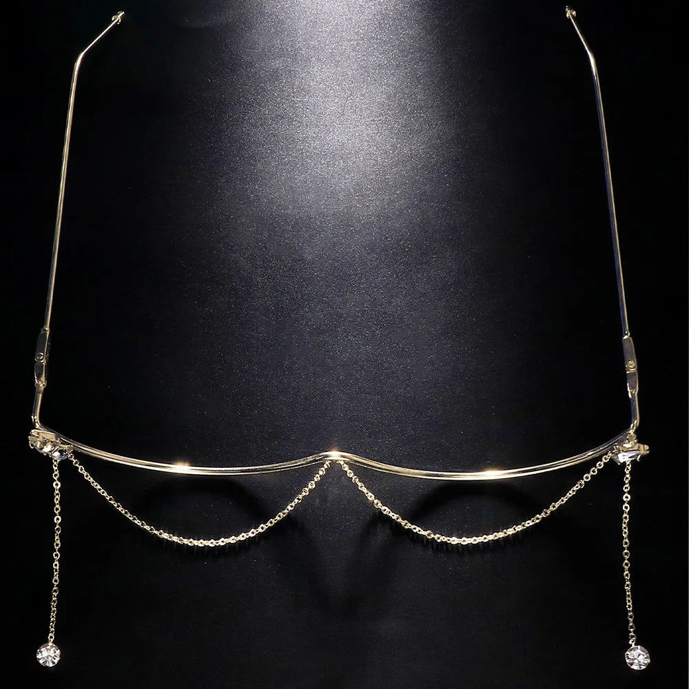 Montura de gafas con diamantes de imitación geométricos Rave para mujer, decoración facial, diseñador de lujo, marcos de joyería facial de cristal, sin lentes, 2023
