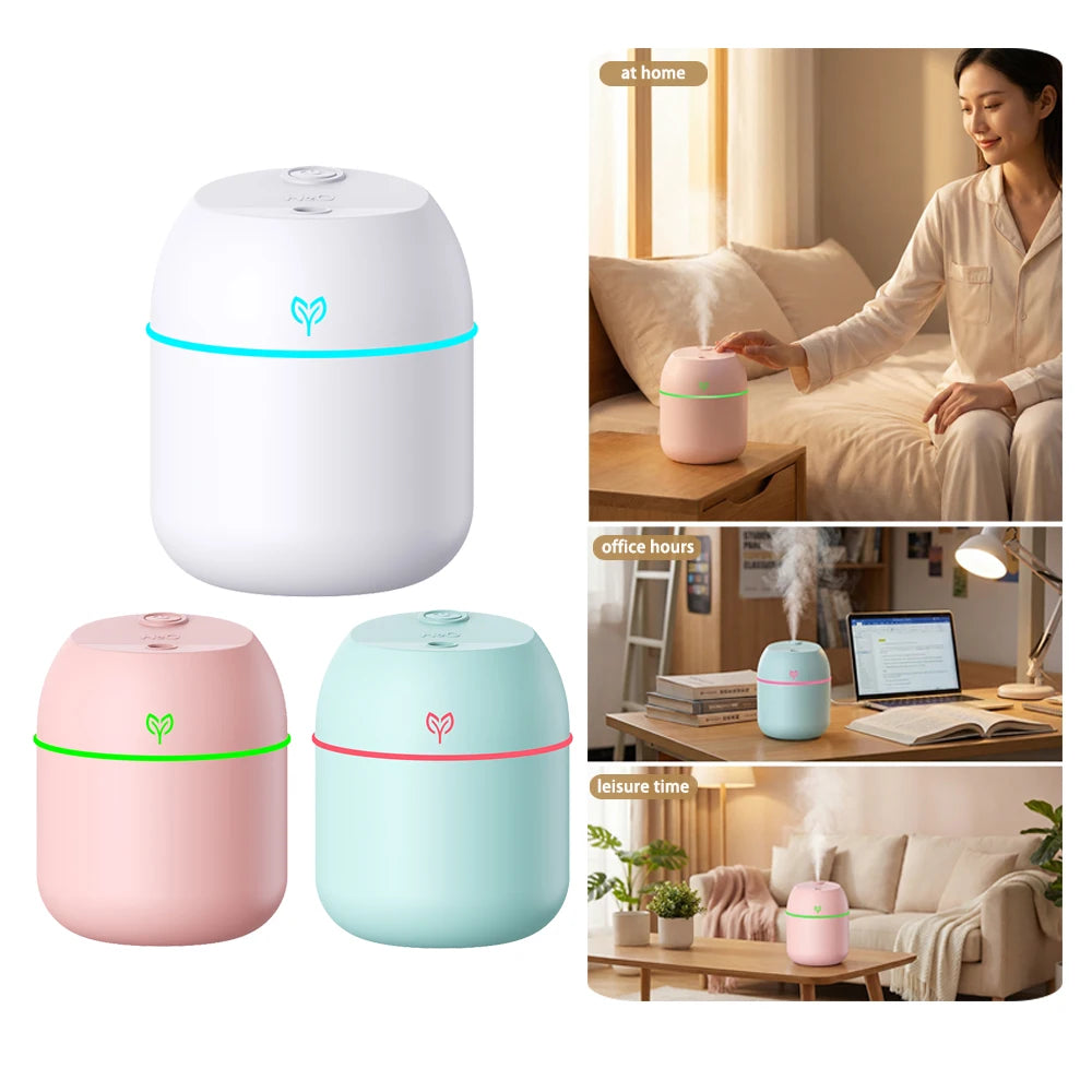 Humidificador de aire de 220ML, difusor de aroma de niebla fría, luz LED nocturna, protección contra apagado, Humidificador USB para el hogar y la Oficina