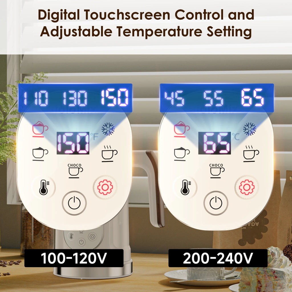 BioloMix Espumador de leche 5 en 1 con pantalla táctil LED mejorada - Calentador de leche para café con leche caliente y fría