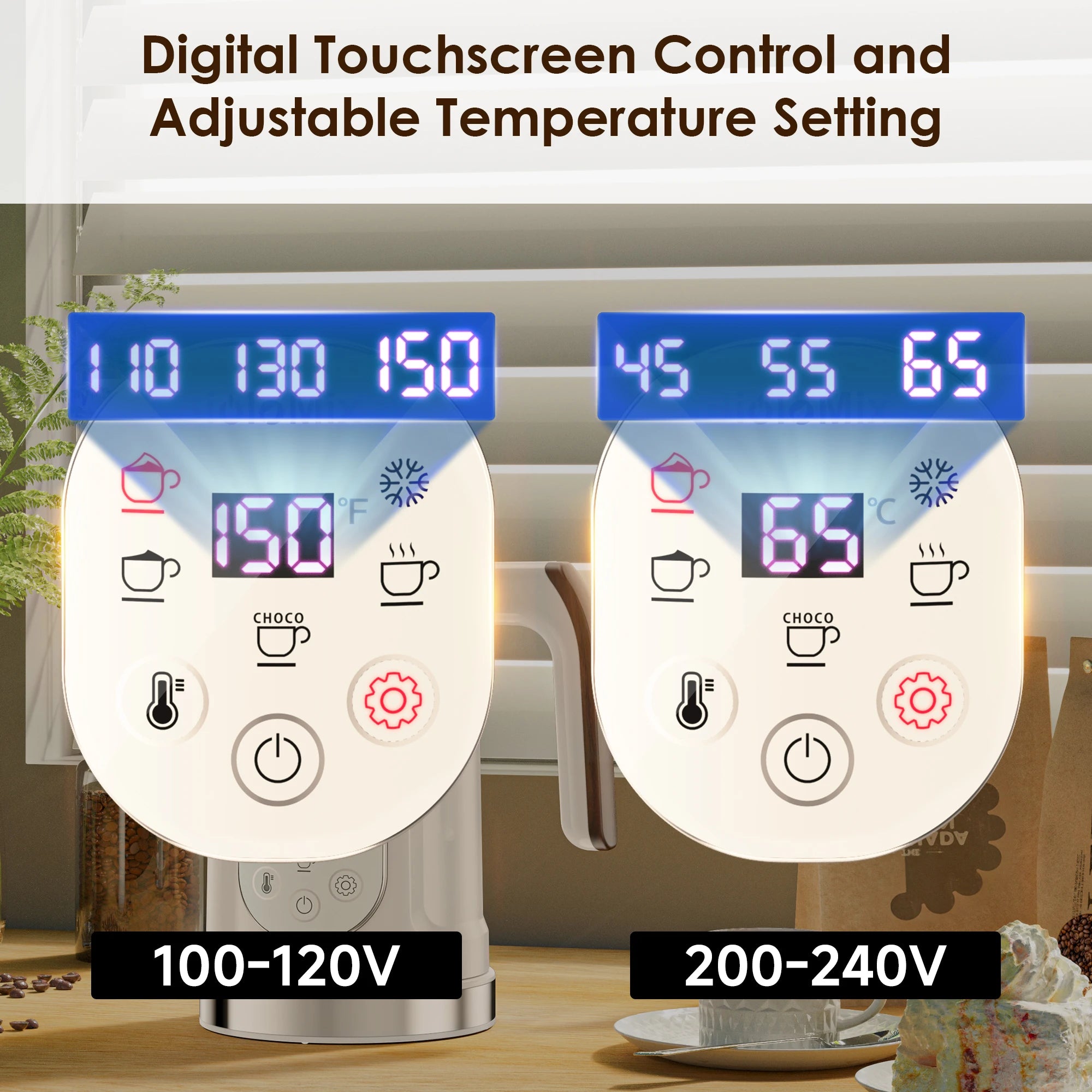 BioloMix Espumador de leche 5 en 1 con pantalla táctil LED mejorada - Calentador de leche para café con leche caliente y fría