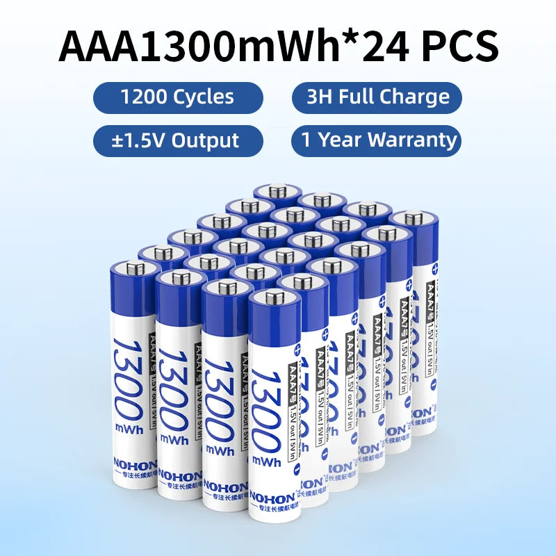 Baterías Recargables Nohon de 1.5V AA AAA de Litio para Computadora, Reloj, Radio, Videojuegos, Cámara Digital, Venta al por Mayor Disponible