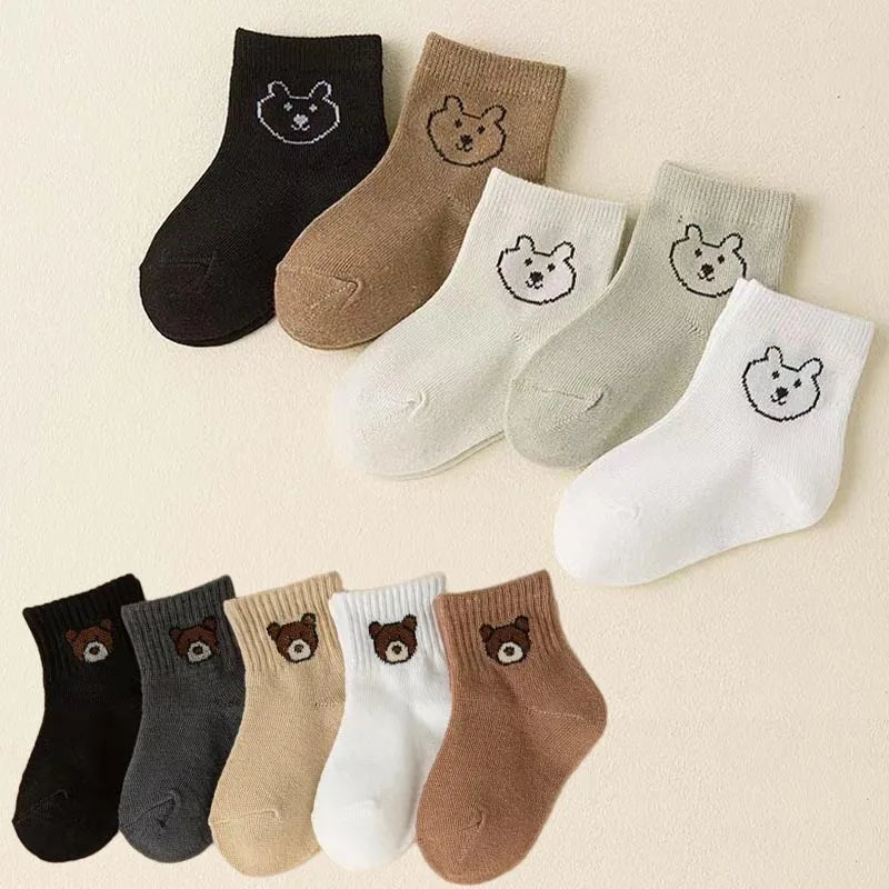 5 pares de calcetines para bebé, calcetines blancos suaves y cómodos de Color sólido con dibujos animados para la vida diaria