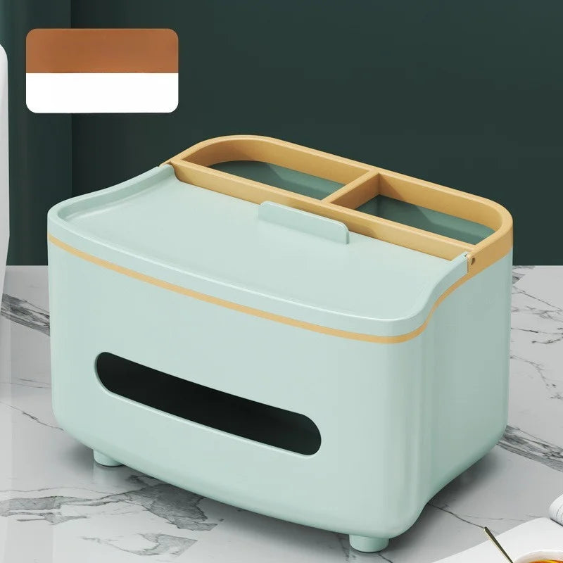 Caja de almacenamiento para mando a distancia 3 en 1, caja de pañuelos con compartimento de almacenamiento, caja de almacenamiento para mesita de noche, estuche para gafas