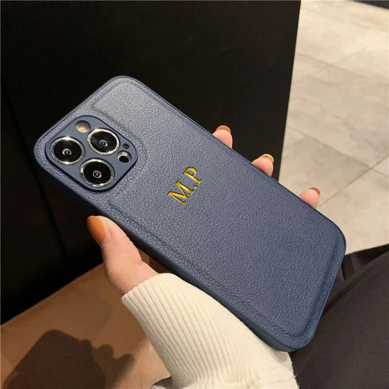 Funda Personalizada para iPhone 17 Pro Max 16 15 14 Plus 13 12 11 17Air, de Cuero PU de Lujo, con Iniciales y Nombre Personalizados, para Regalo