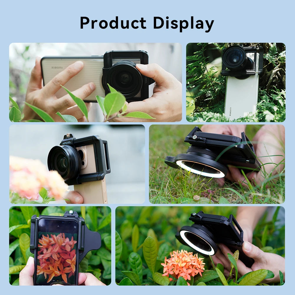 APEXEL 10-20X Zoom Macro lente HD Micro lentes de cámara de teléfono con luz de relleno LED para iPhone Samsung todos los teléfonos inteligentes Macro de pestañas