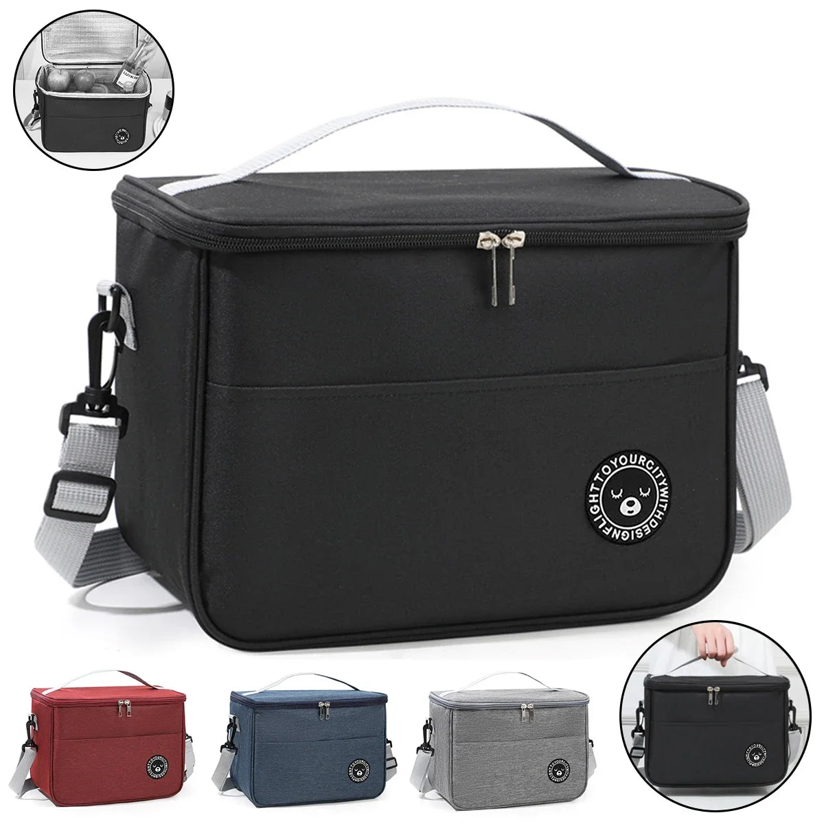 Bolsa térmica portátil con correa para el hombro, bolsa para lonchera, bolsa de almuerzo impermeable y gruesa para estudiantes.
