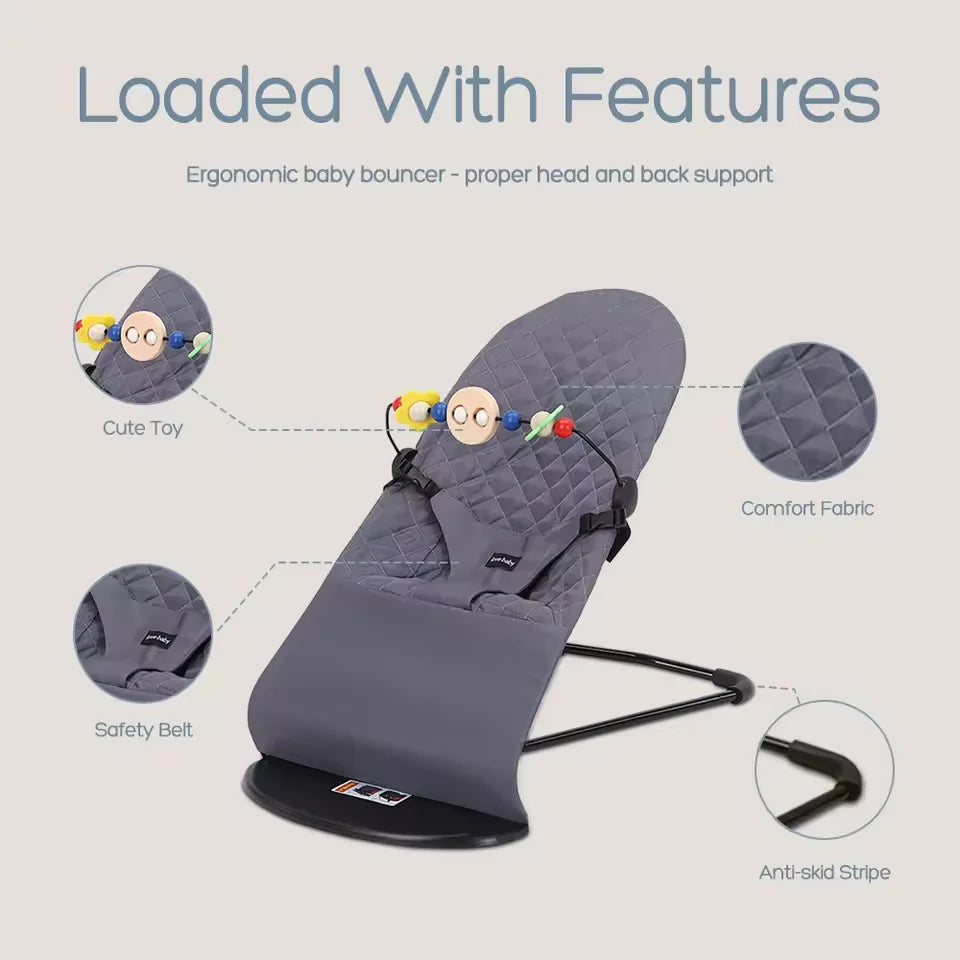 Mecedora plegable para bebé con juguetes, asiento ajustable para bebé con cubierta de tela, columpio multifunción