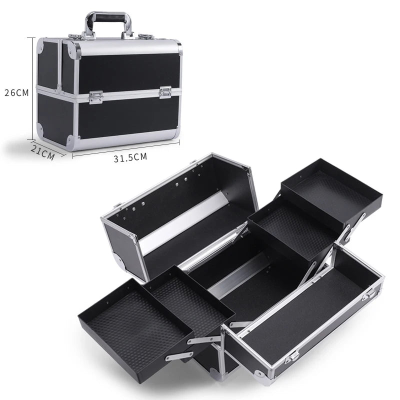 Bolsa de maquillaje expandible con cerradura, herramientas de aluminio para decoración de uñas, caja de cosméticos, cajones multicapa, organizador de almacenamiento de manicura y esmalte de uñas