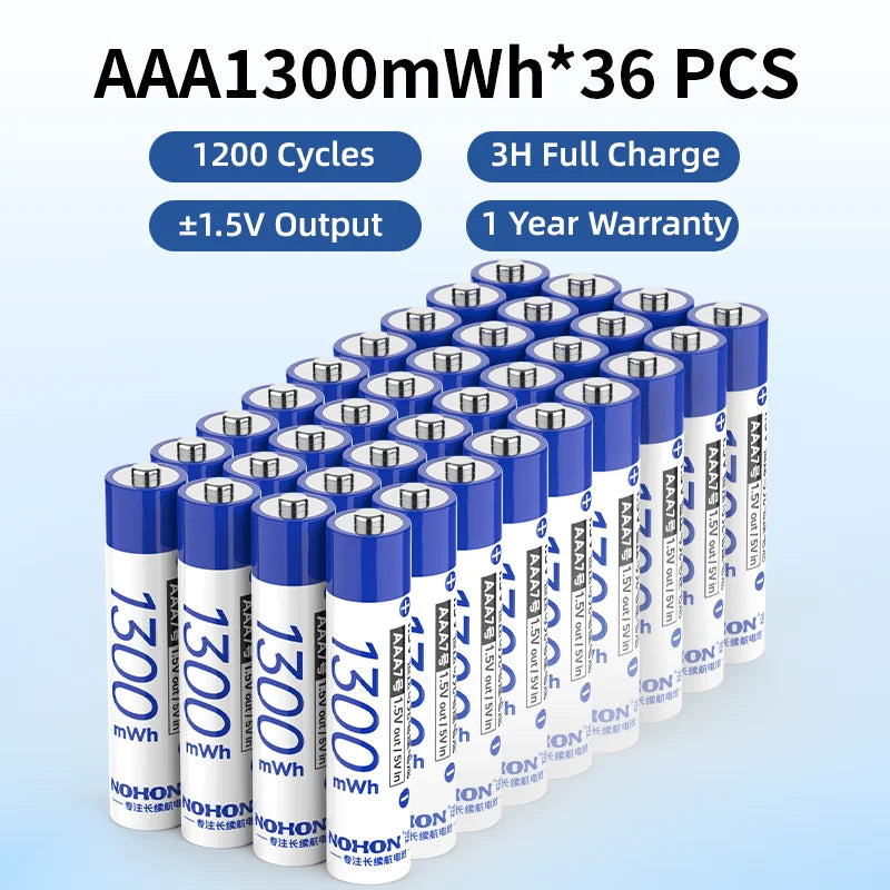 Baterías Recargables Nohon de 1.5V AA AAA de Litio para Computadora, Reloj, Radio, Videojuegos, Cámara Digital, Venta al por Mayor Disponible