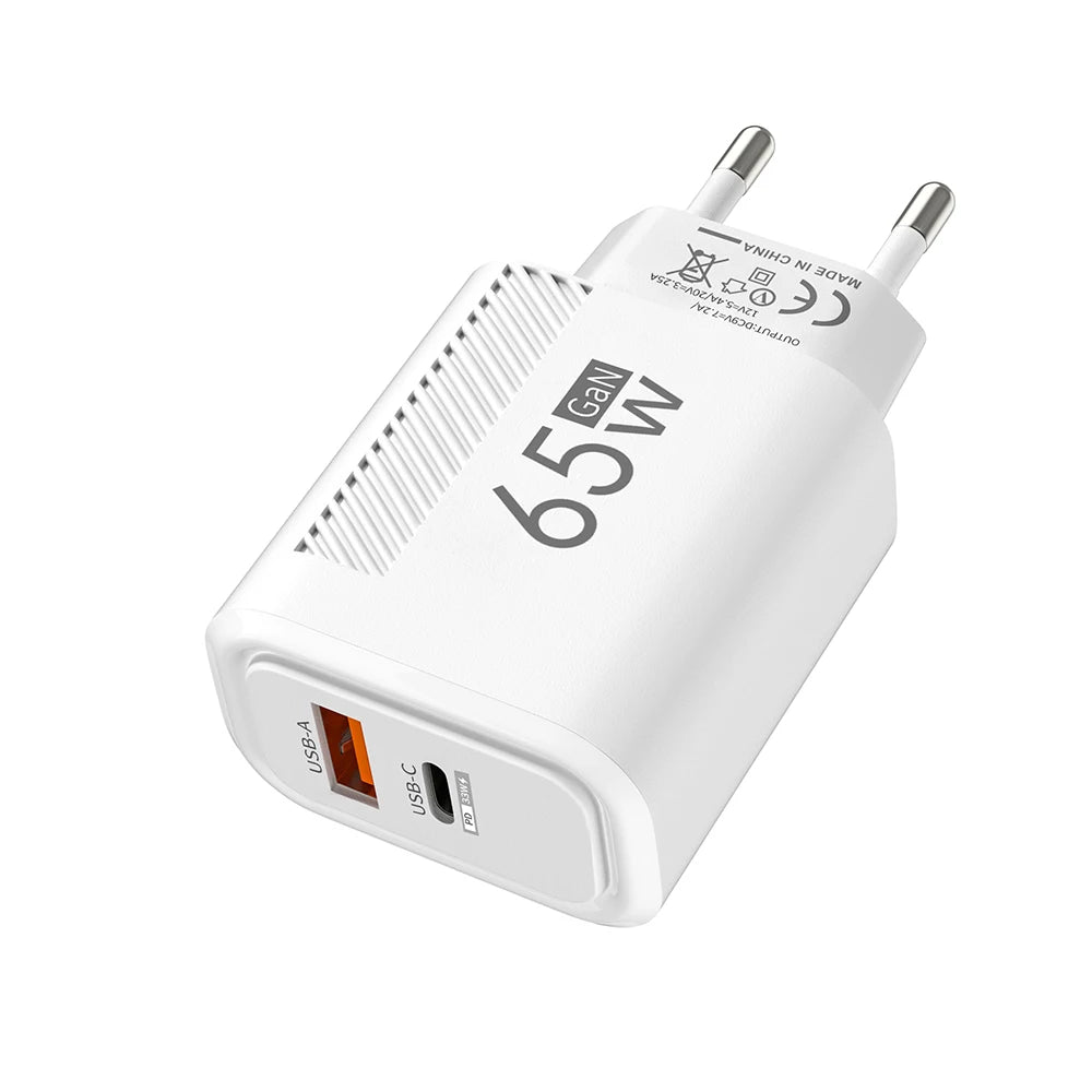 Cargador de USB-C de 65W GaN, Cable PD tipo C de carga rápida, adaptador de teléfono móvil para iPhone 16, Xiaomi, Samsung, Xiaomi, QC 3,0, cargador de pared