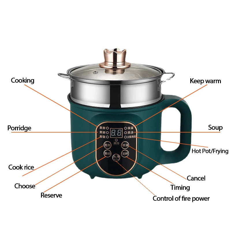 Olla caliente eléctrica, multicocina, estofado, huevos, sopa, fideos, vaporizador, ollas arroceras, olla de cocina, enchufe europeo